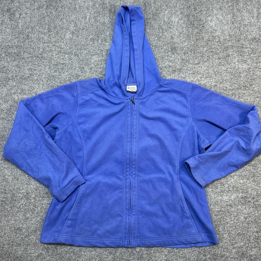 Columbia Fleece Jacket Womens XL Blue Hooded Full Zip Pockets Warm Soft